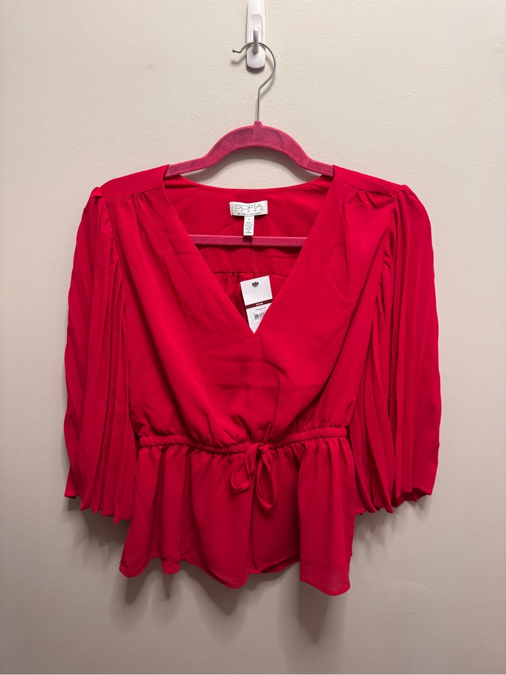 sofia by sofia vergara V-Neck Pleated Sleeve Peplum Blouse
